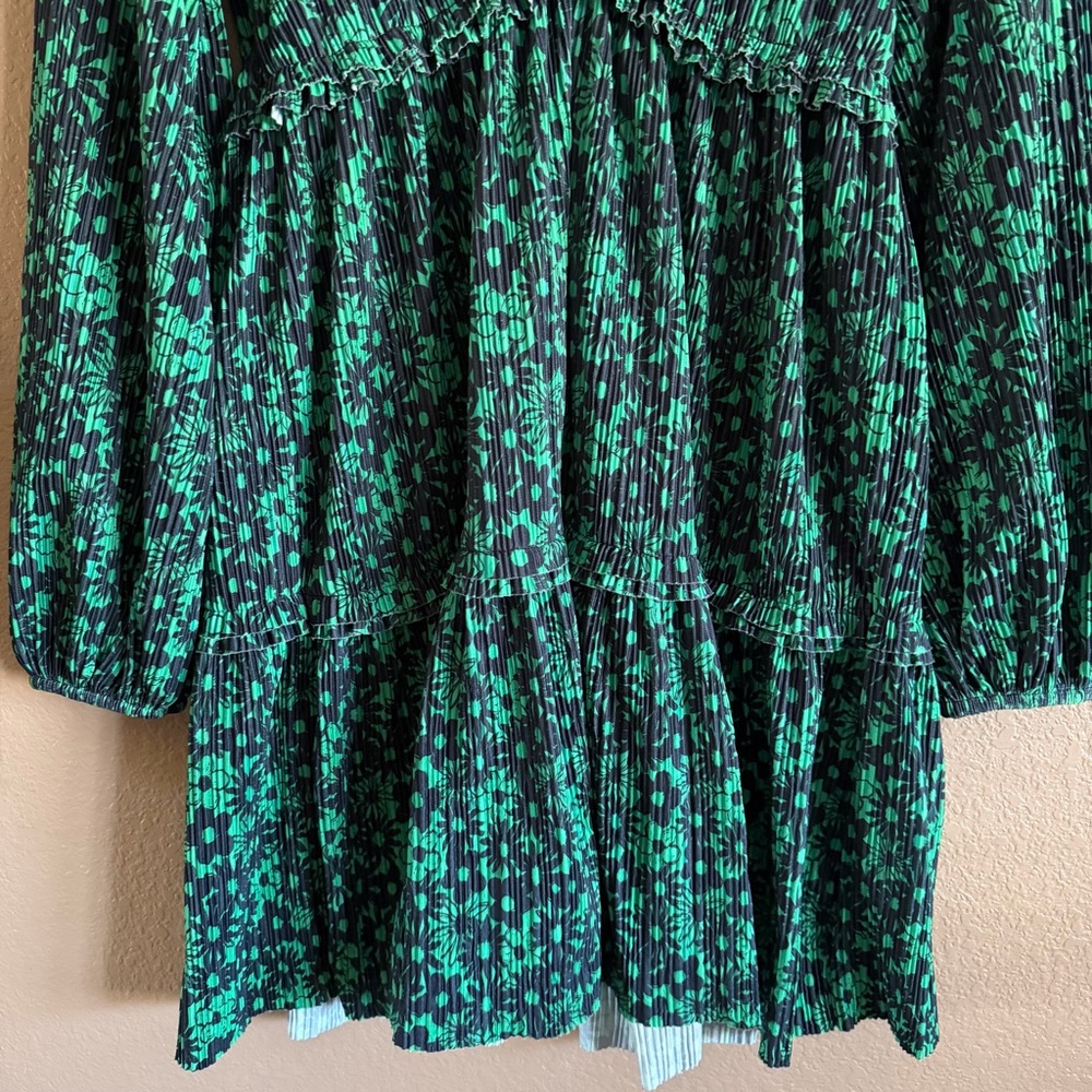 Zara Green and Dark Blue Long Sleeve Mini Dress Size Medium - Picture 4 of 10